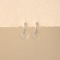 Dangling White Jade Hoop Studs in Silver