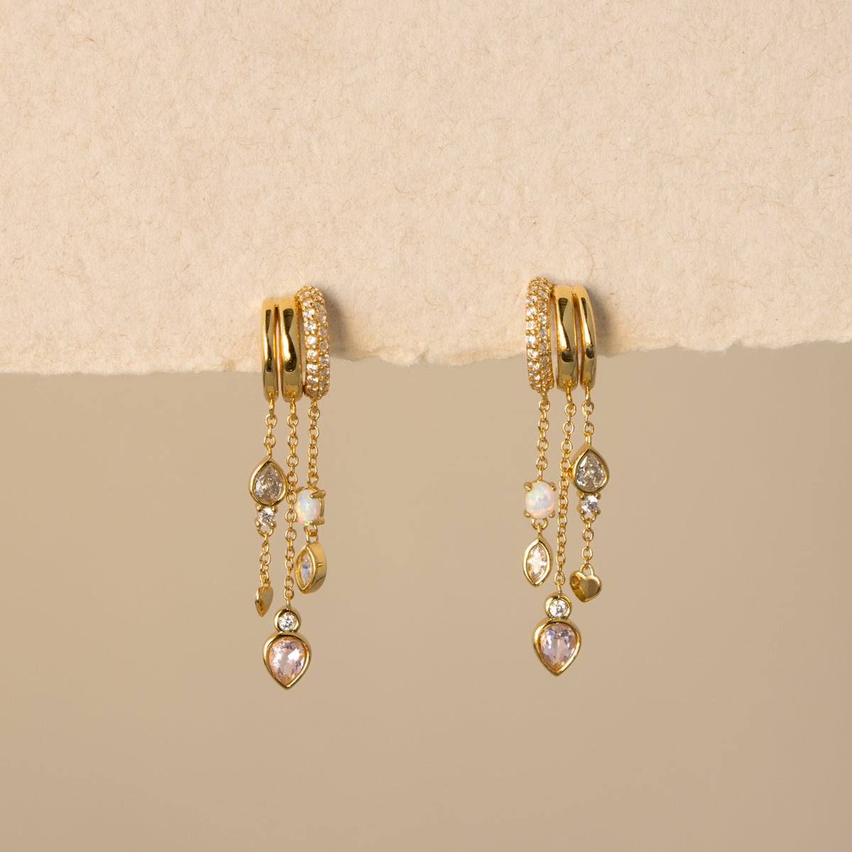 Mixed Crystals Chain Hoop Studs