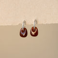 Dangling Red Agate Hoop Studs in Silver