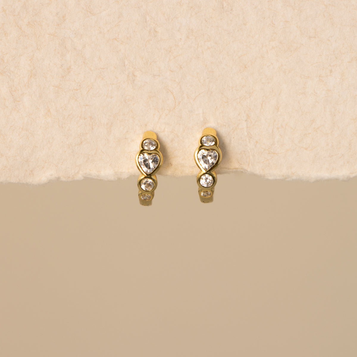 Diamond Heart Bezel Huggies