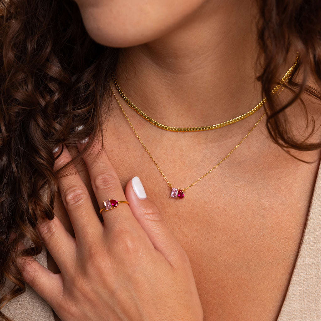 Toi et Moi Birthstone Necklace in 18K Gold