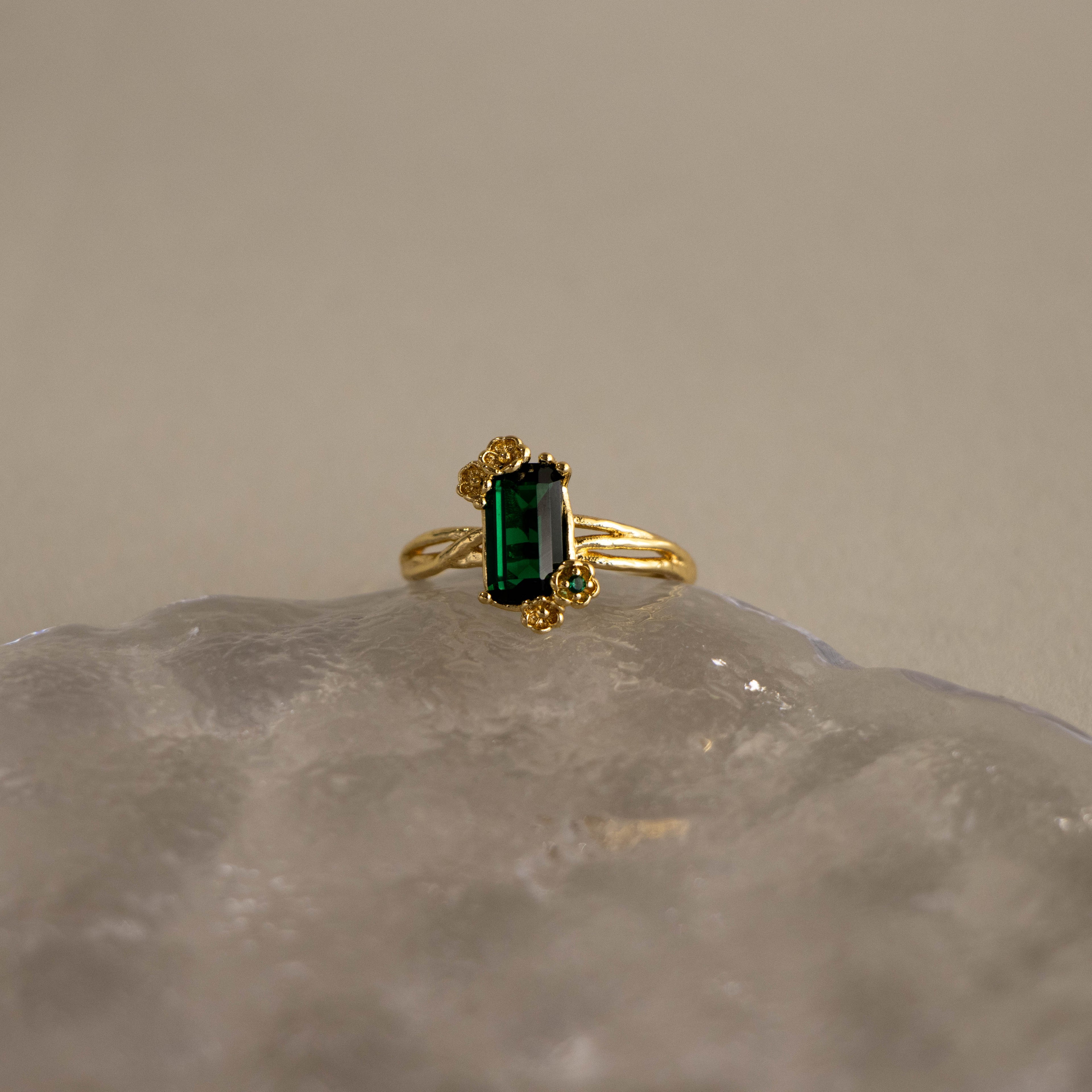 Baguette Gemstone Flower Ring