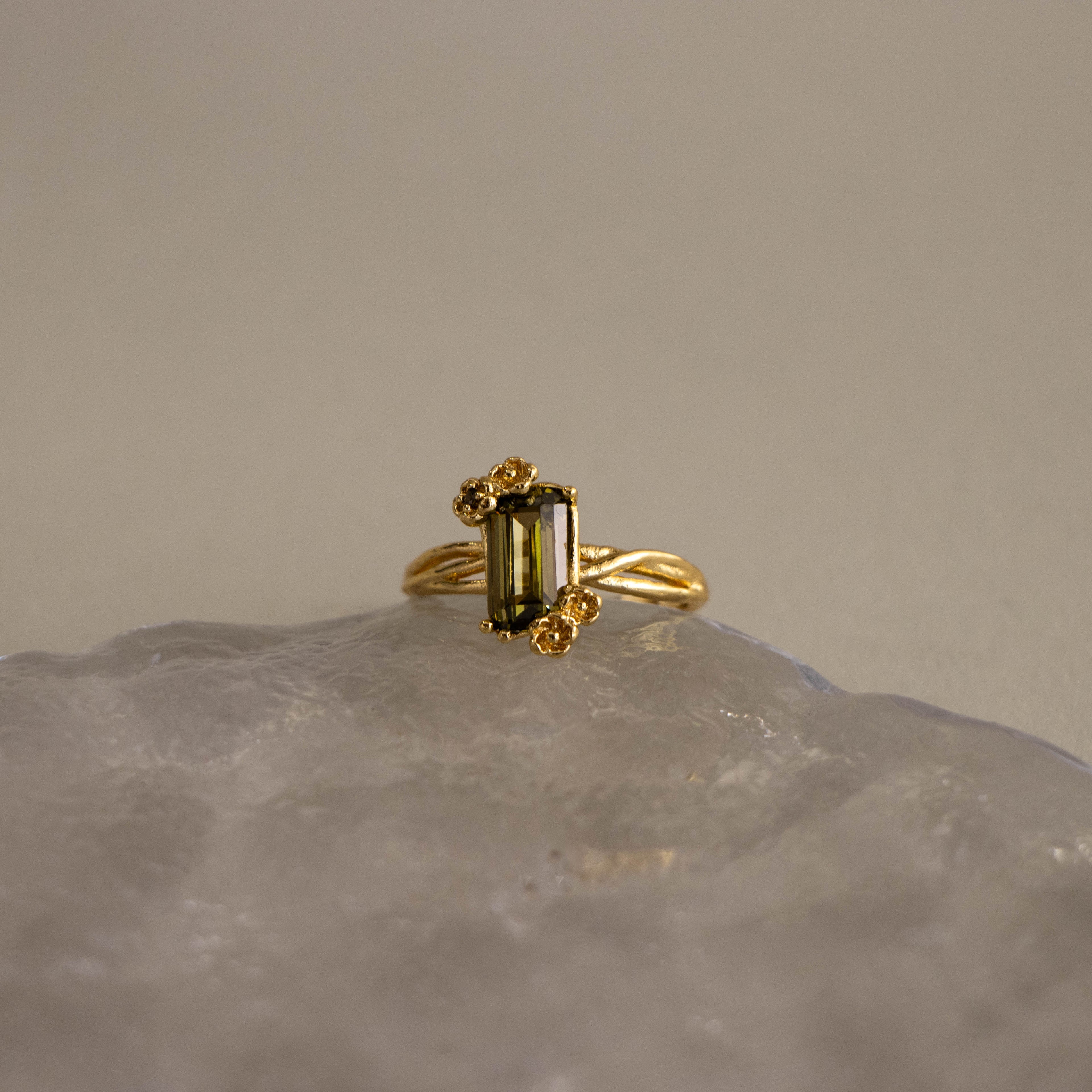 Baguette Gemstone Flower Ring