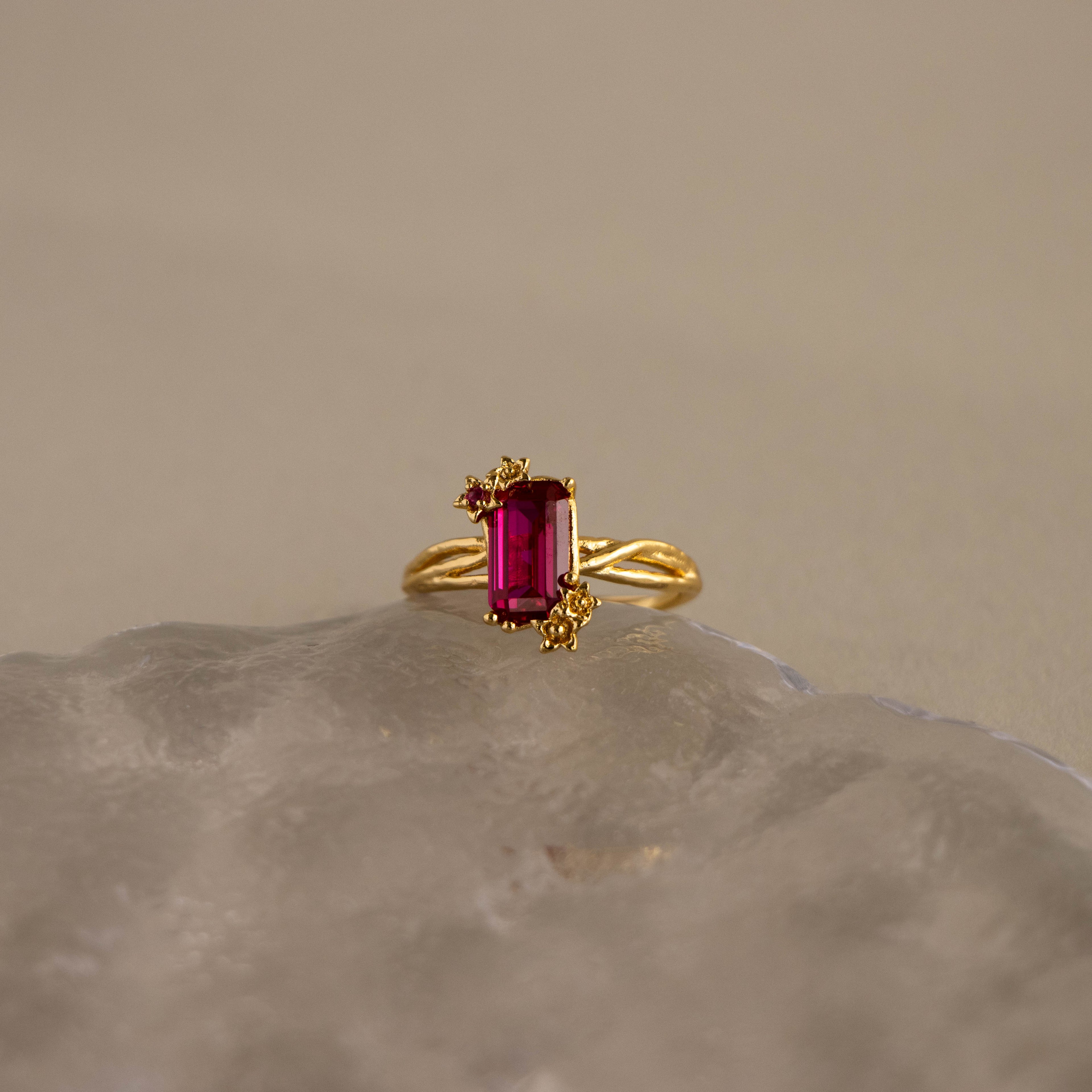 Baguette Gemstone Flower Ring