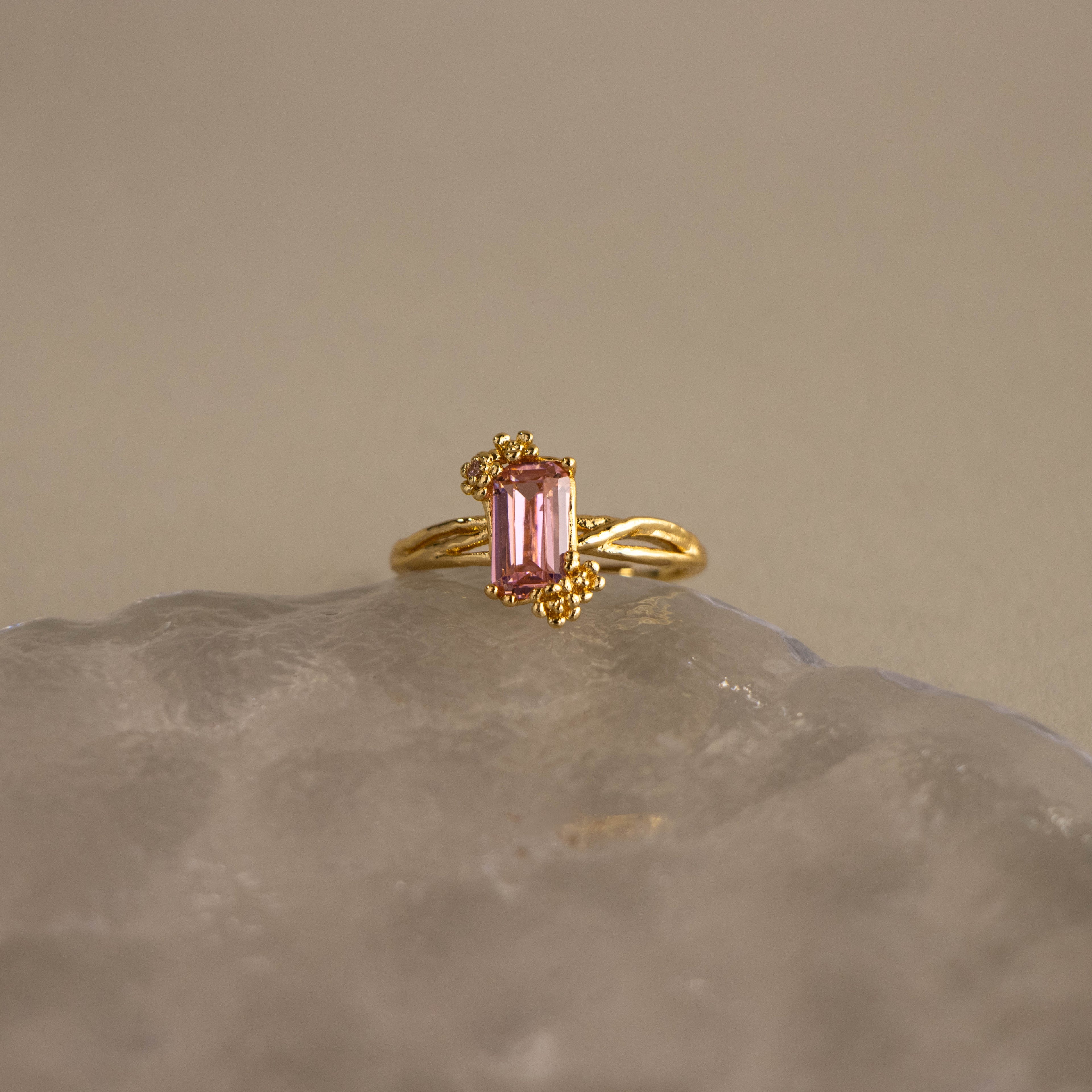 Baguette Gemstone Flower Ring