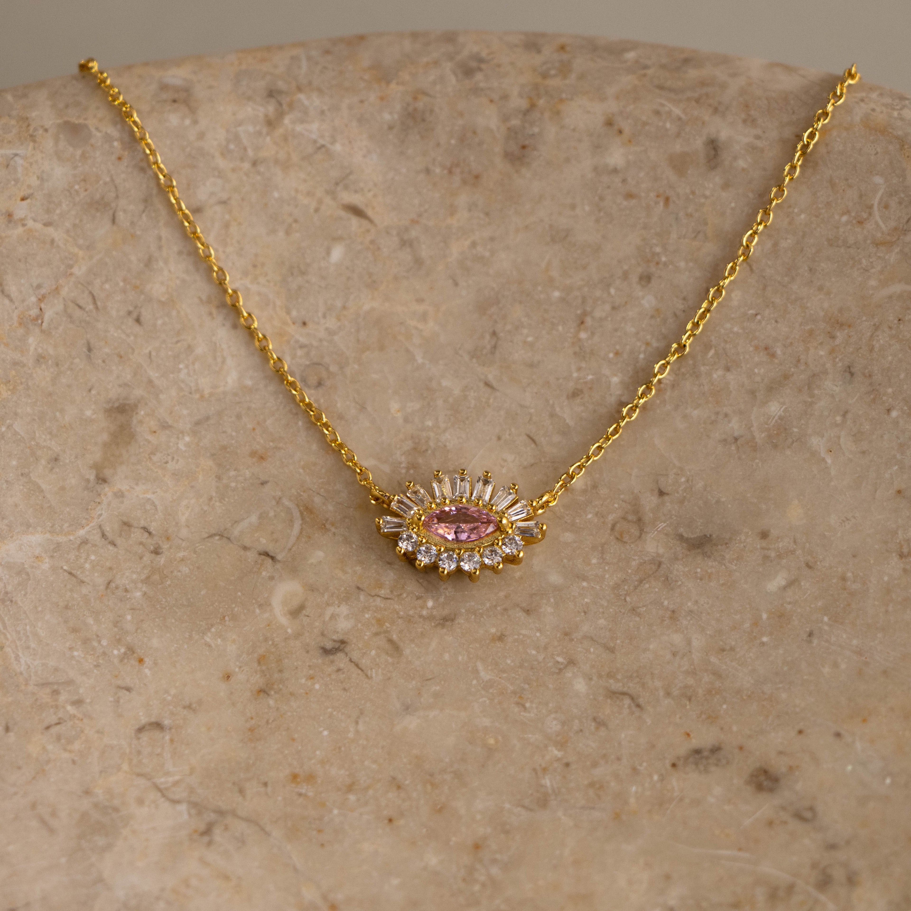 Pink Tourmaline & Diamond Evil Eye Necklace