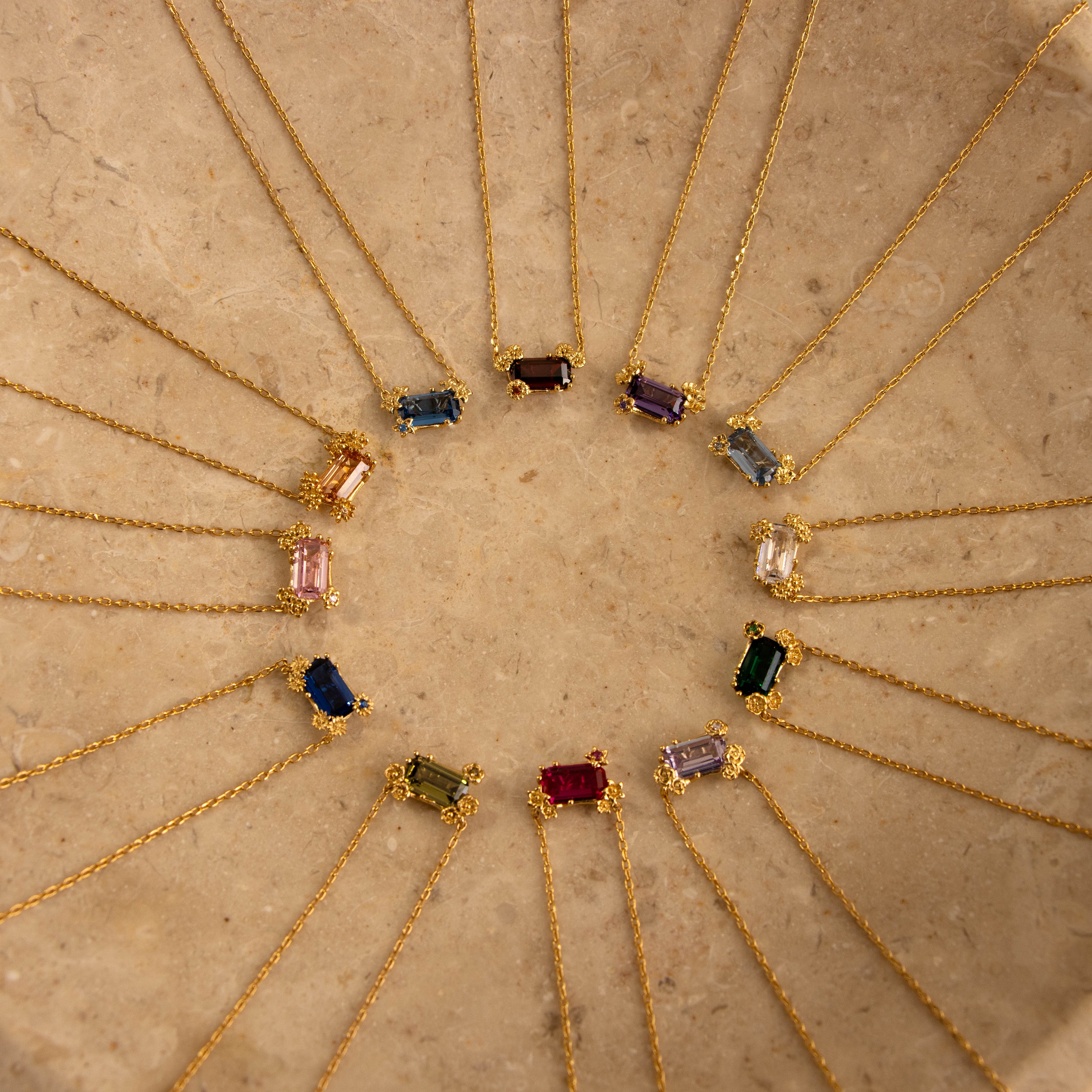 Baguette Gemstone Flower Necklace