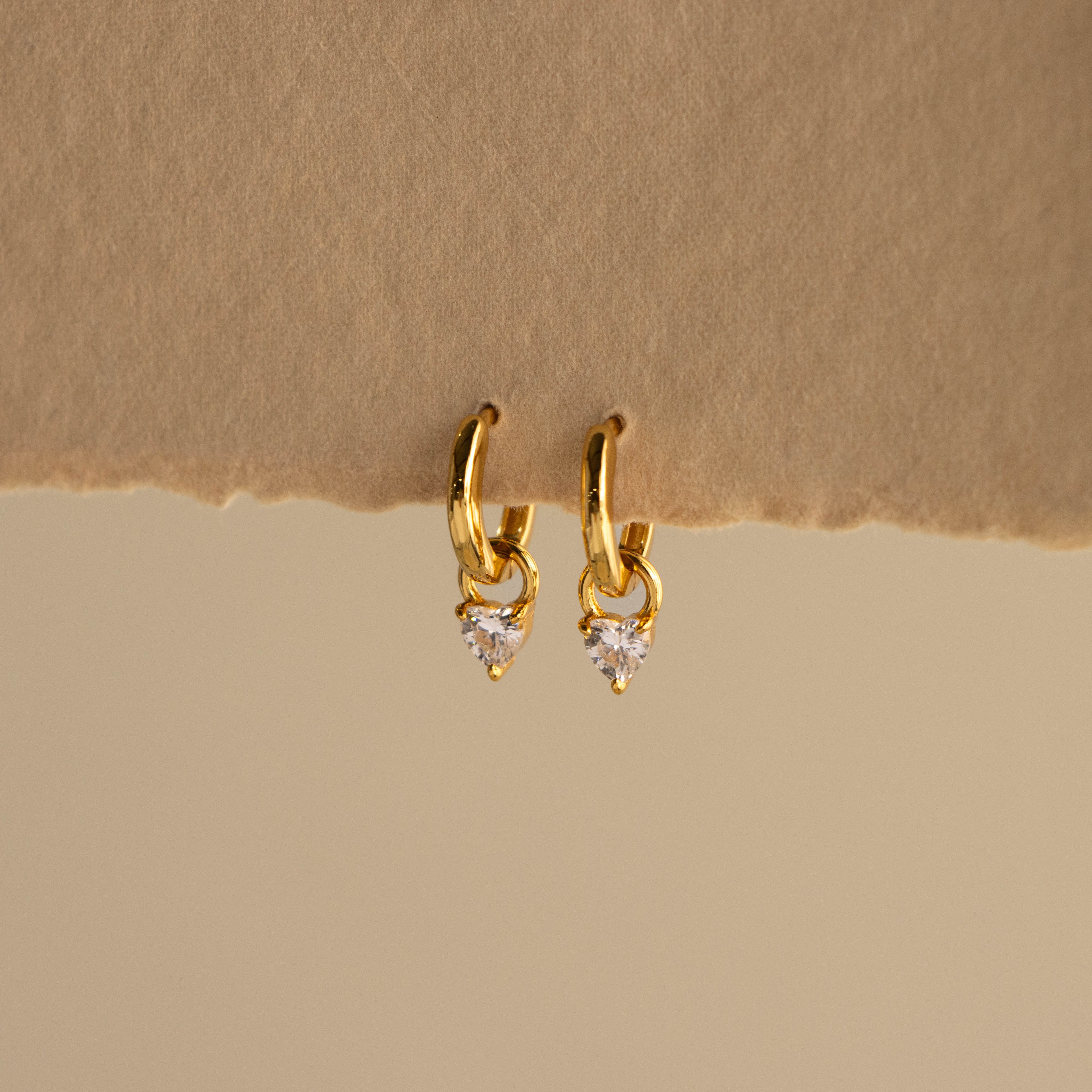 Tiny Diamond Drop Heart Huggies