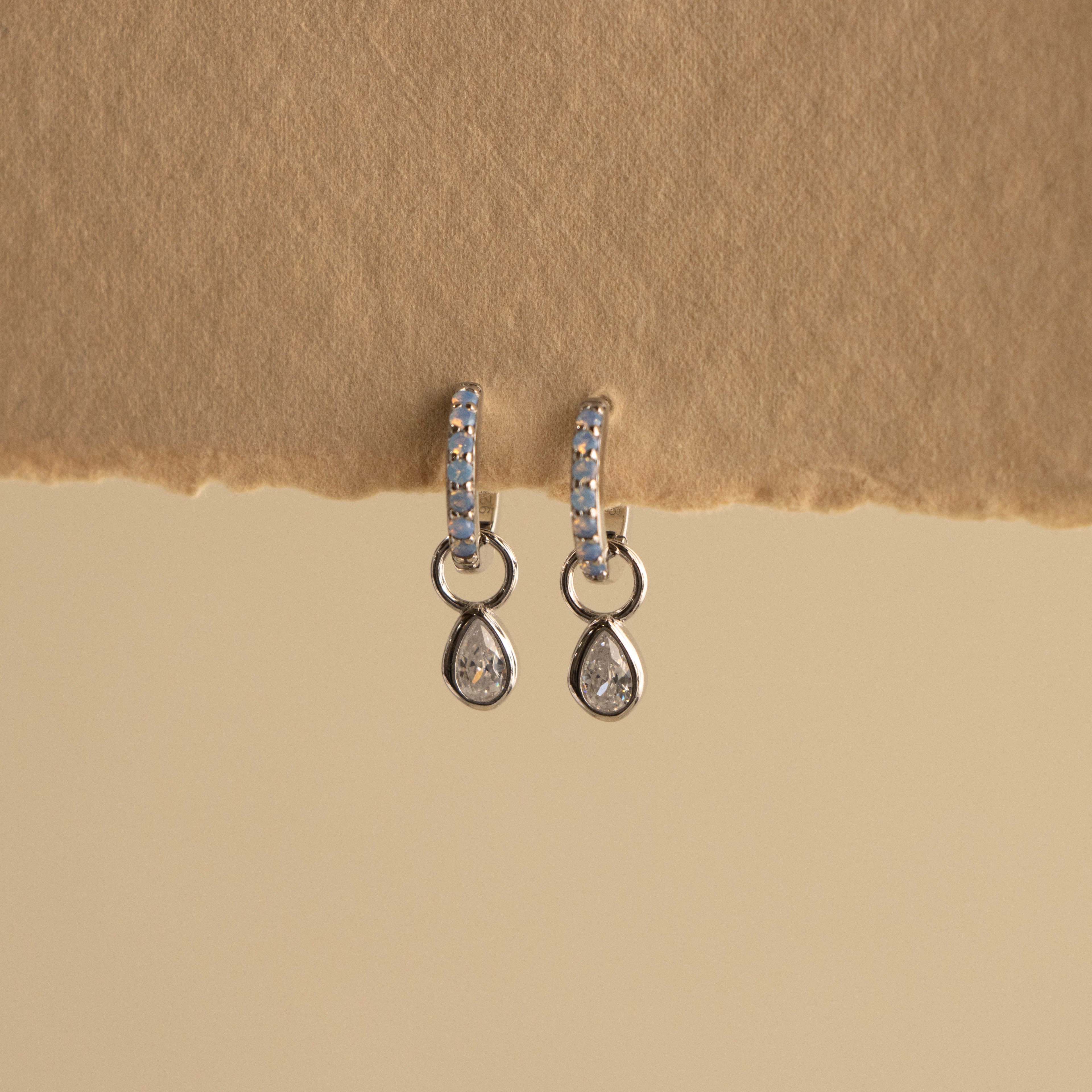 Aquamarine Diamond Teardrop Huggies in Silver
