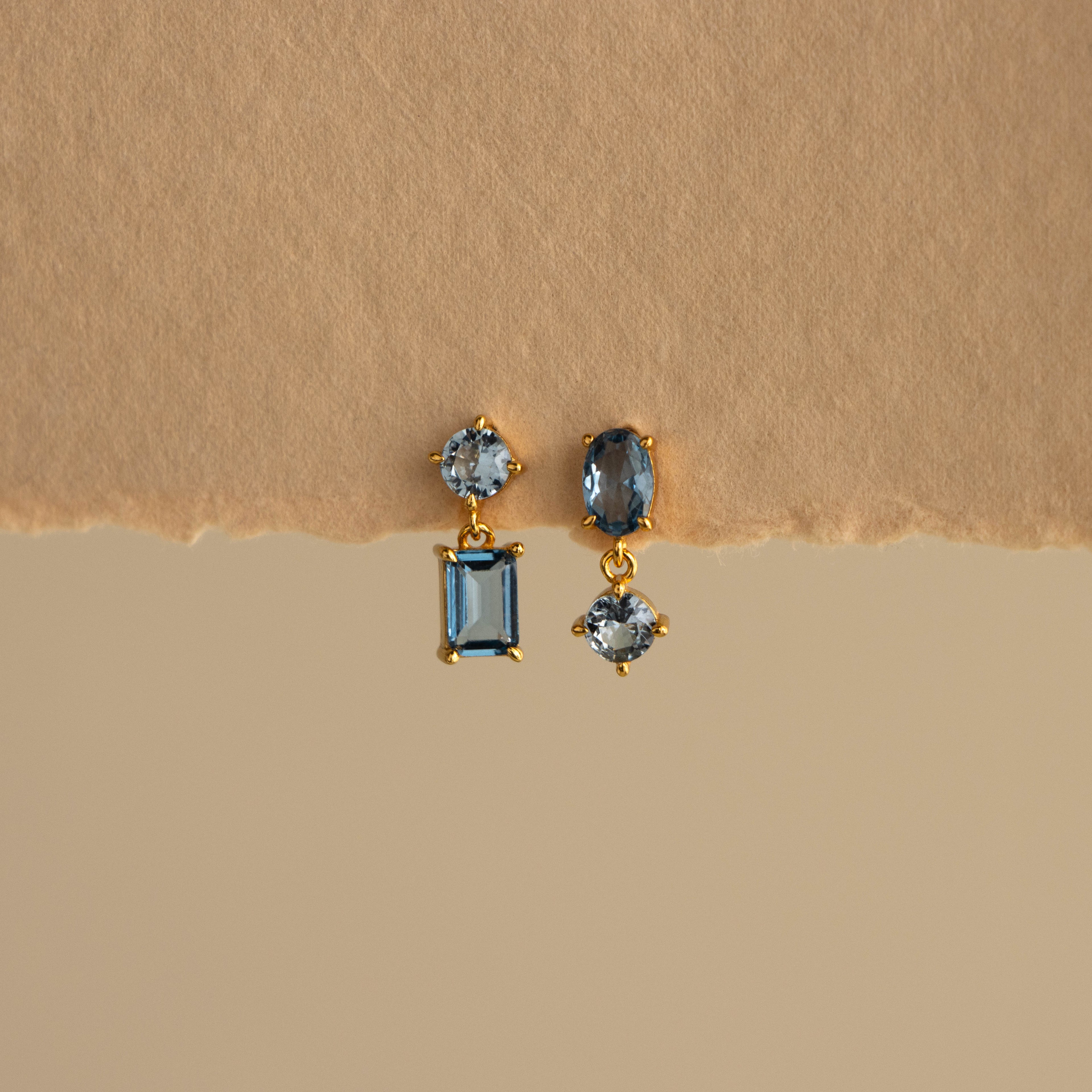 Mixed Blue Gemstone Drop Studs