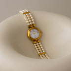 Vintage Mi Saki Swiss Pearl Strap Gold Watch