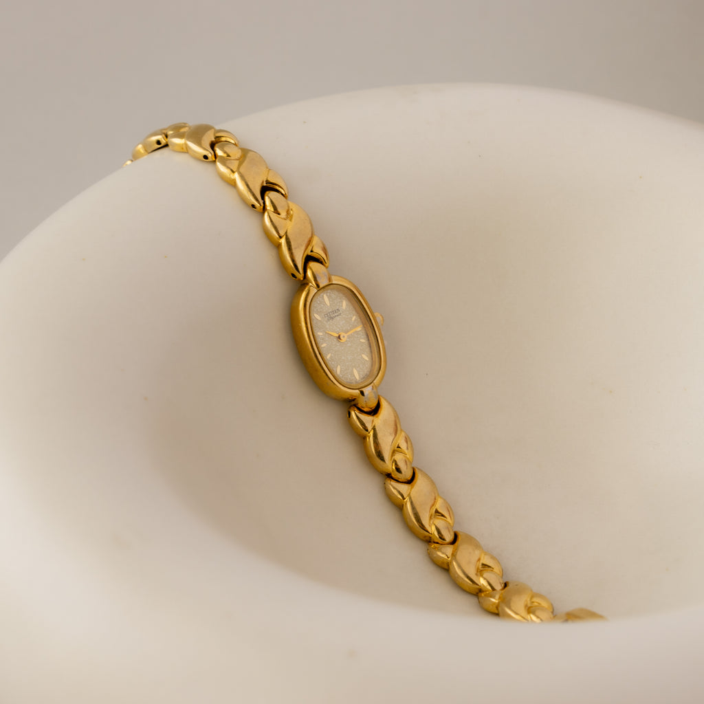 Vintage Citizen Oval Glitter Gold Watch