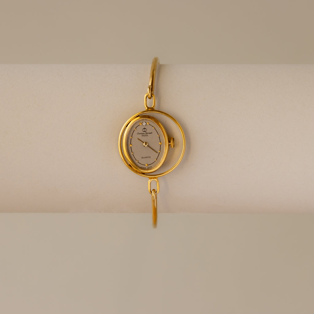 Vintage Christian Bernard Floating Oval Cuff Gold Watch