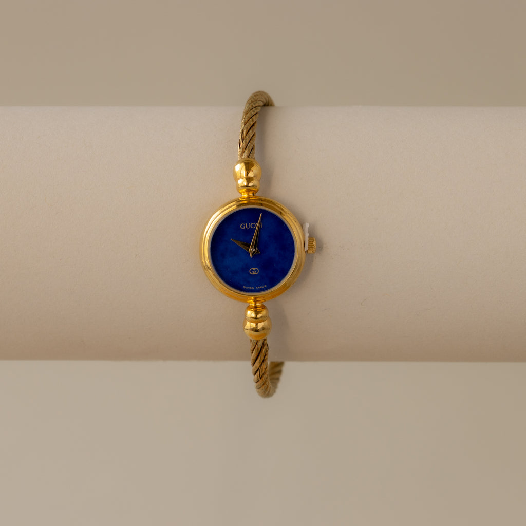 Vintage Gucci Swiss Blue Dial Rope Gold Watch