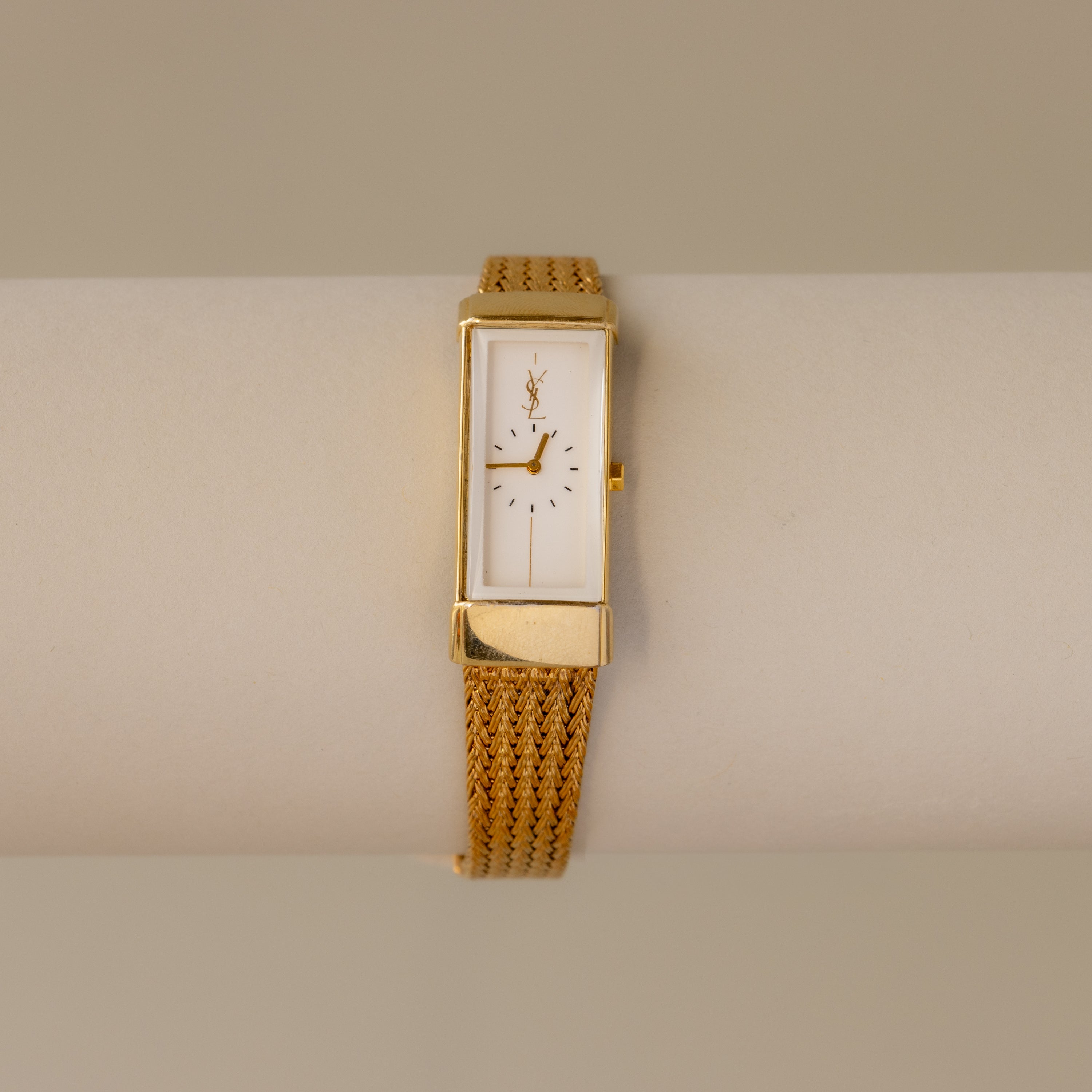 Vintage YSL Rectangular Mesh Gold Watch