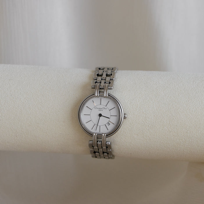 Vintage Christian Dior Swiss Round Silver Watch