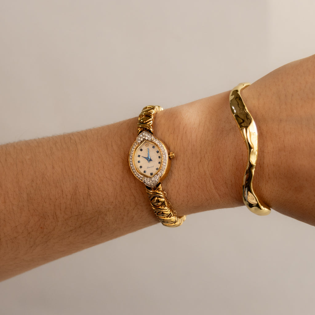 Vintage Yukiko Kimijima Pave Oval Gold Watch