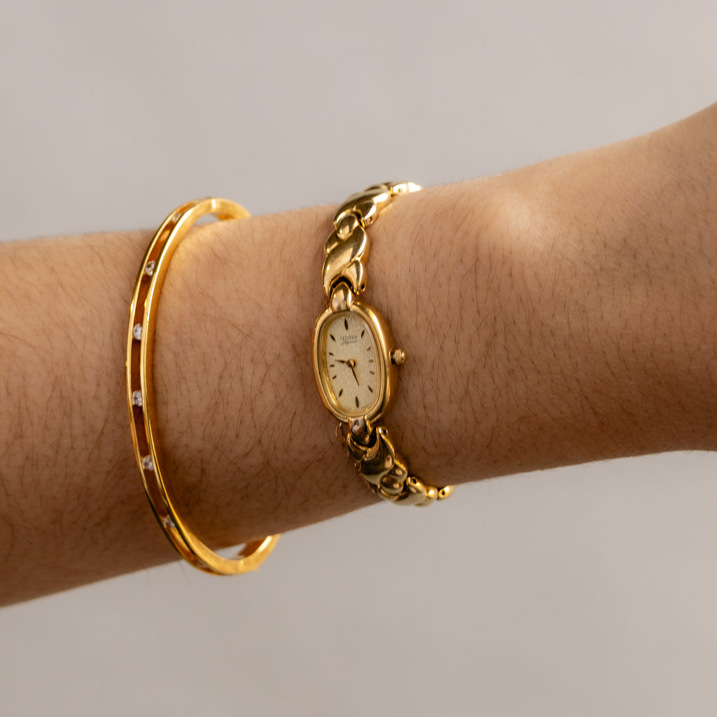 Vintage Citizen Oval Glitter Gold Watch