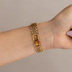 Vintage Tranzam Round Ocean Pearl Gold Watch