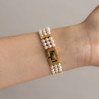 Vintage Mi Saki Swiss Pearl Strap Gold Watch