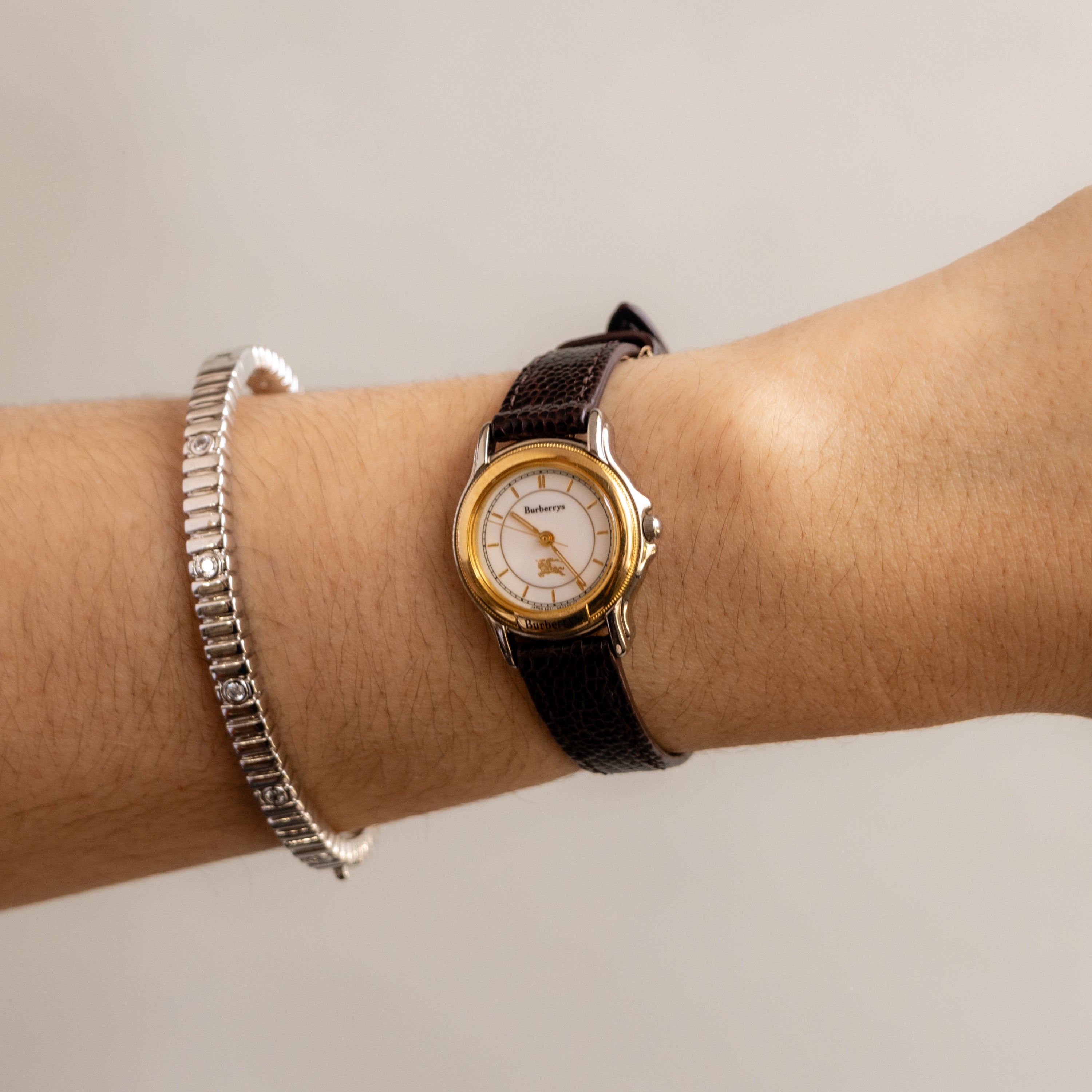 Vintage Burberry Brown Strap Two Tone Watch
