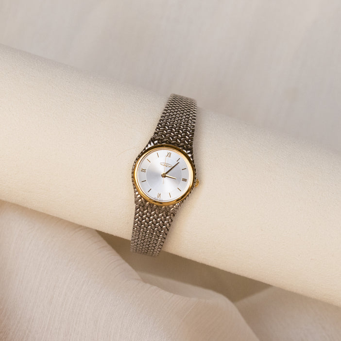 Vintage Aureole Mesh Two Tone Watch