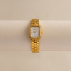 Vintage Aureole Pave Pearl Rectangular Gold Watch