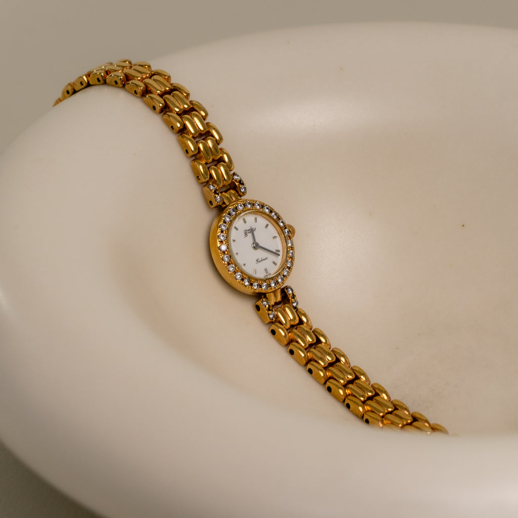 Vintage Technos Pave Round Gold Watch