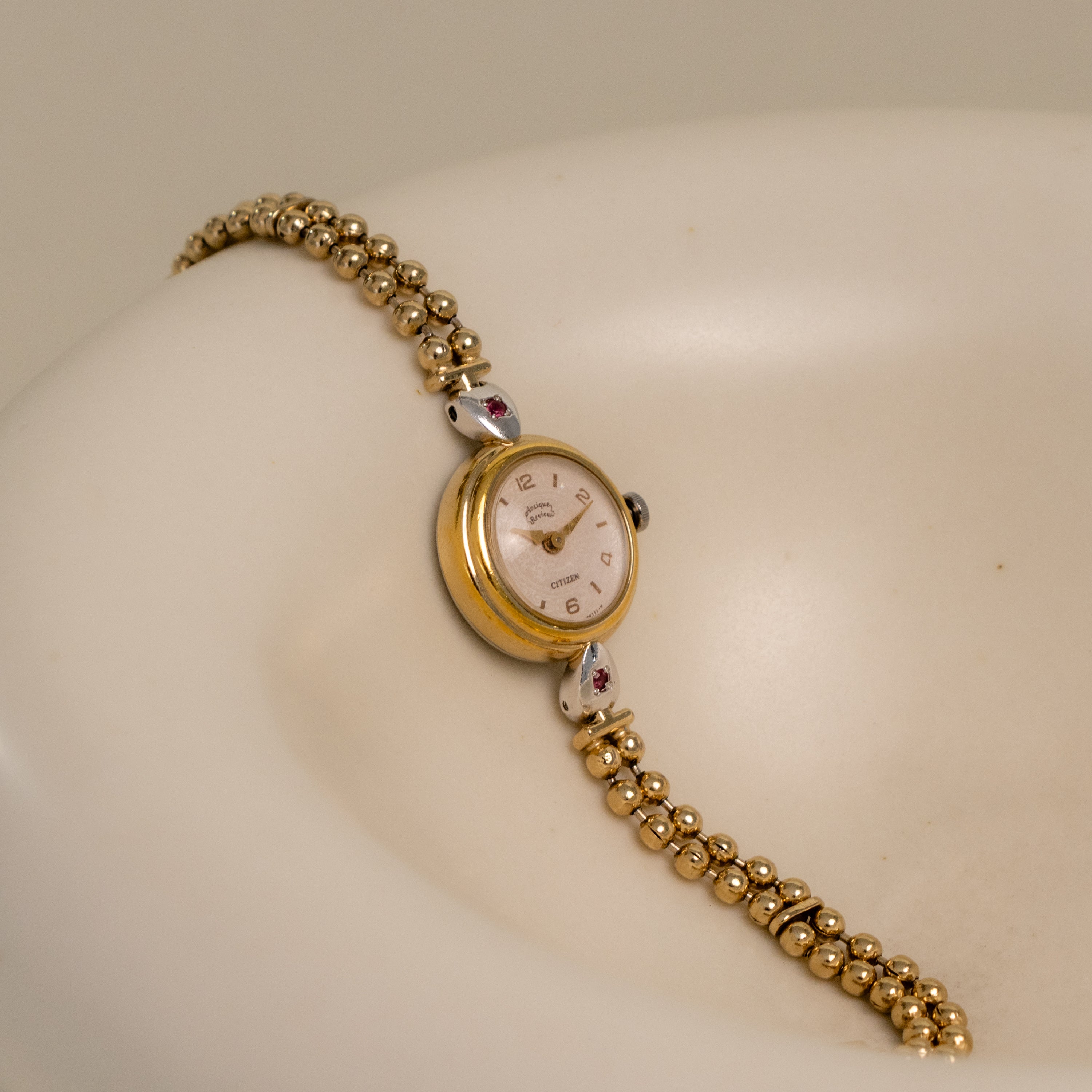 Vintage Citizen Round Ruby Beaded Two Tone Watch
