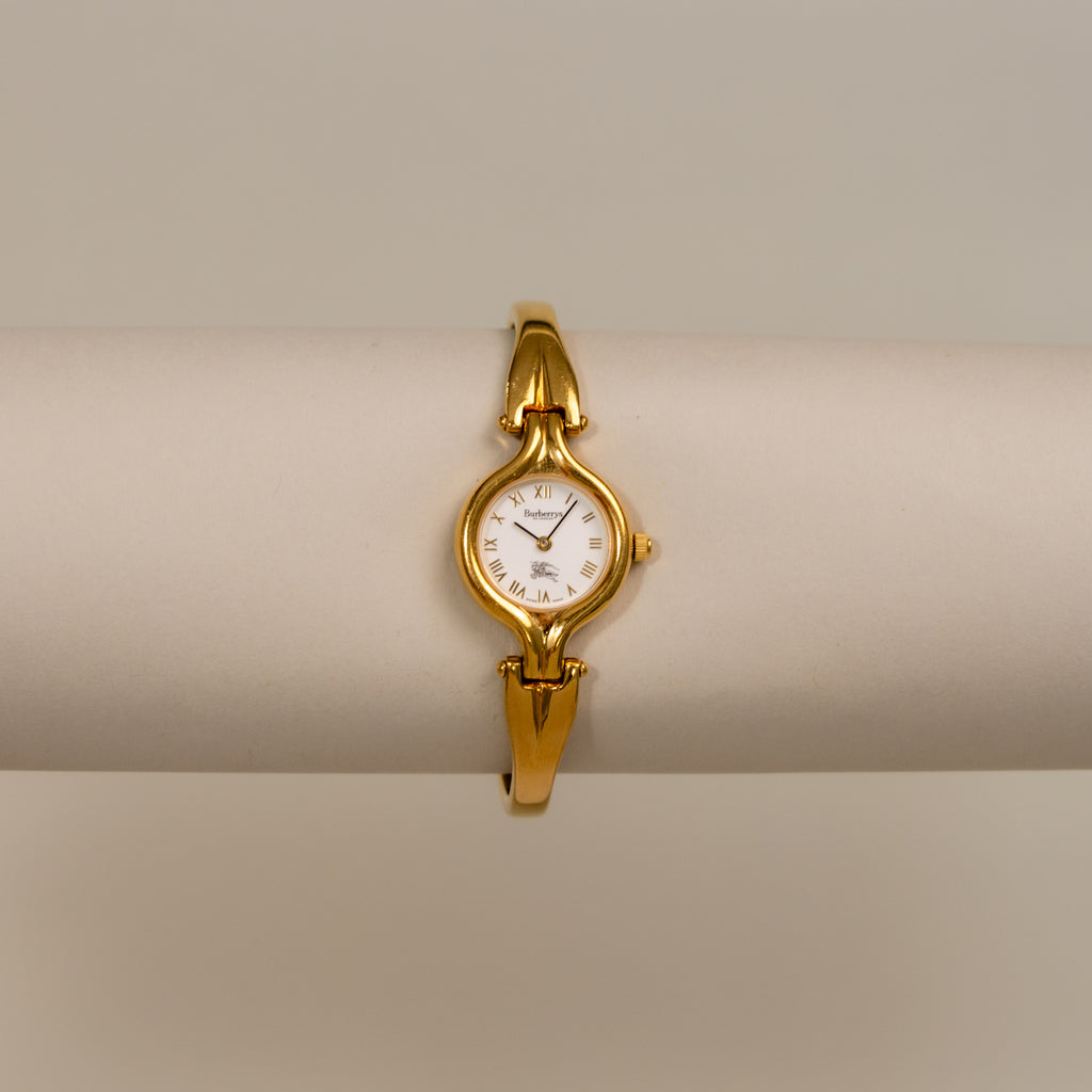 Vintage Burberrys Swiss Round Cuff Gold Watch
