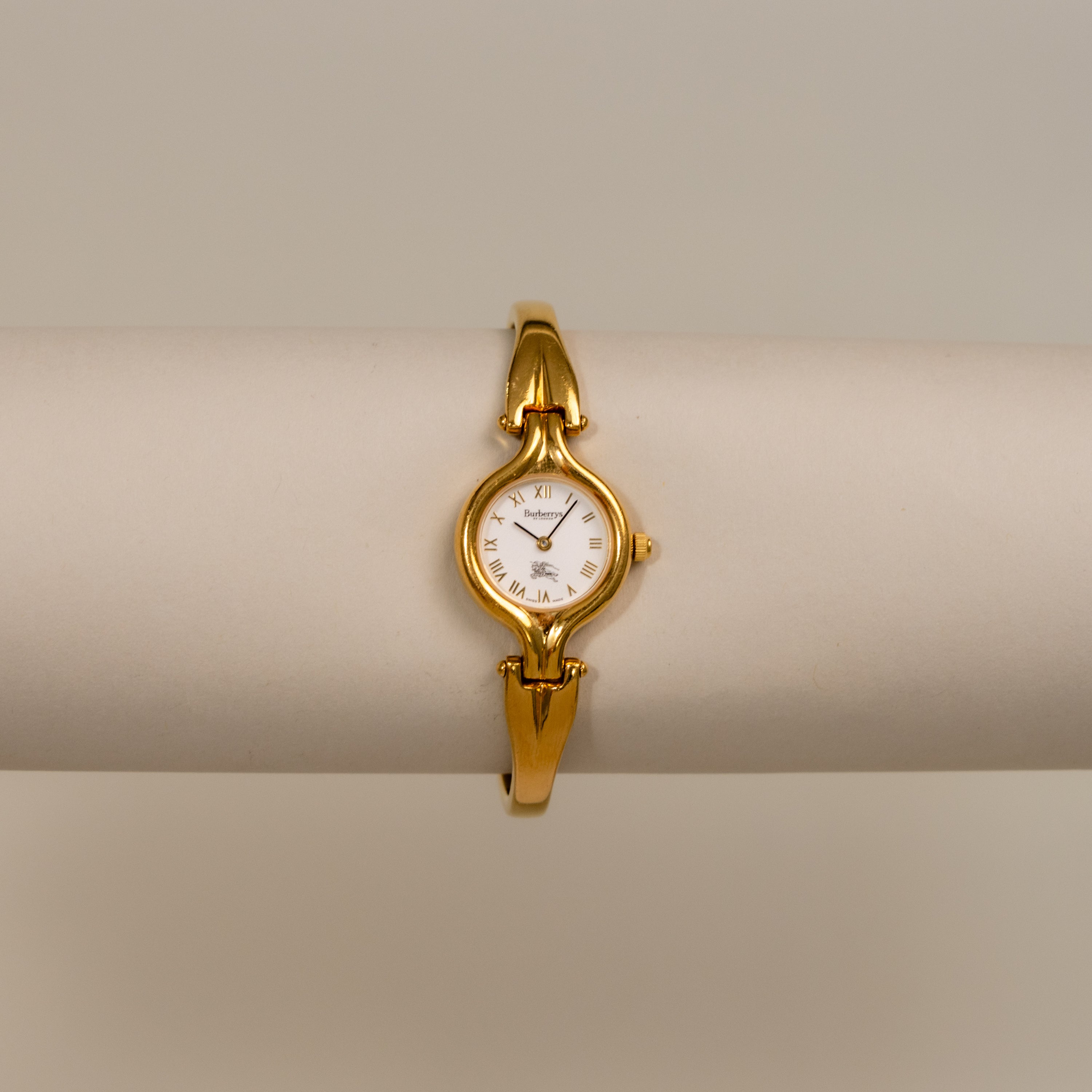 Vintage Burberrys Swiss Round Cuff Gold Watch