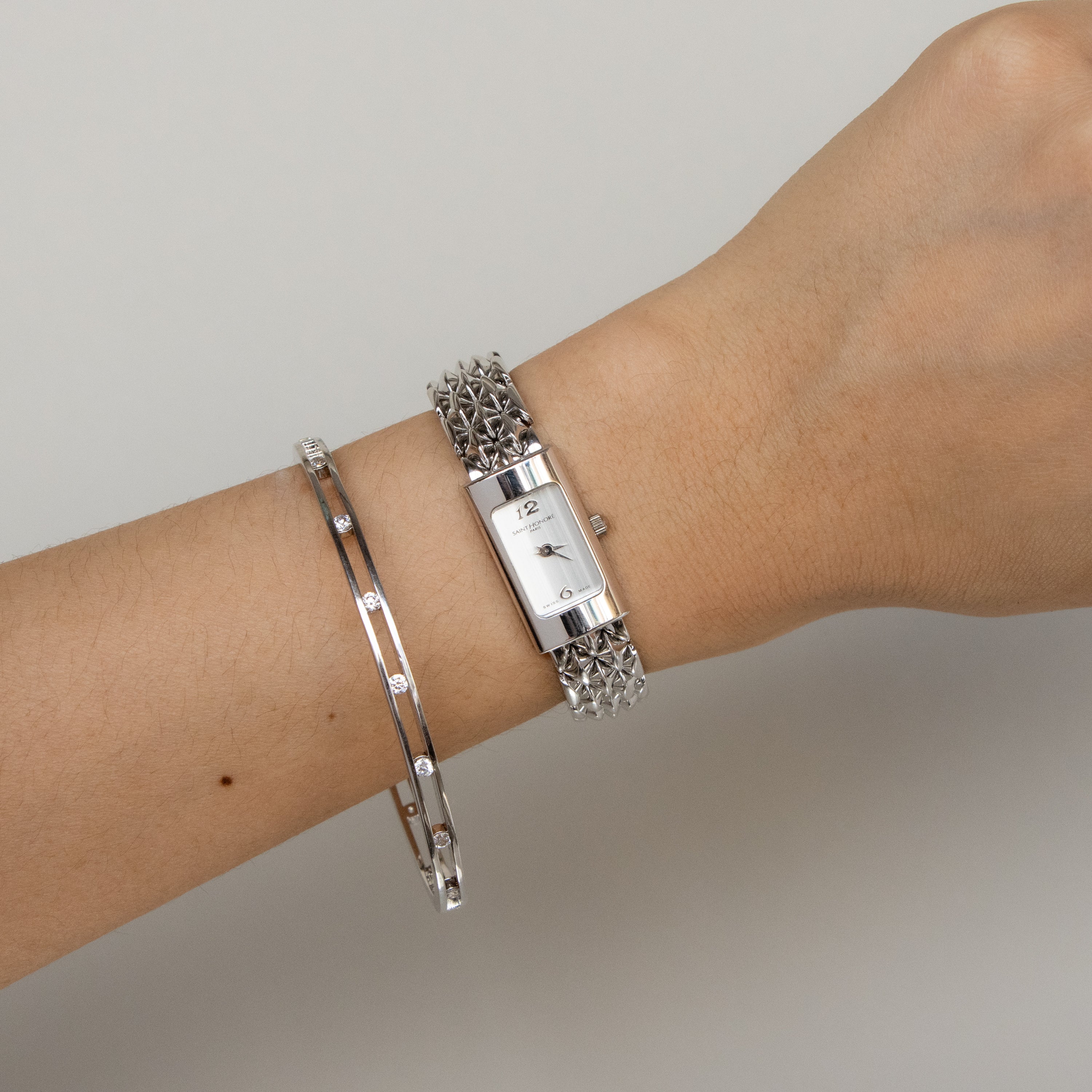 Vintage Saint Honore Swiss Rectangular Silver Watch