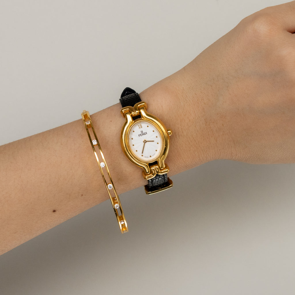 Vintage Fendi Swiss Oval Strap Gold Watch