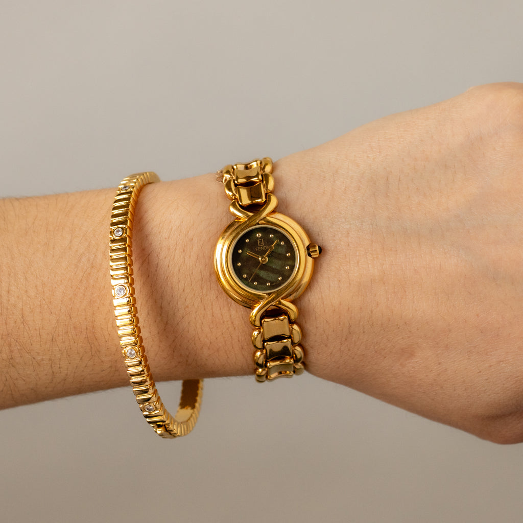 Vintage Fendi Swiss Mother of Pearl Gold Watch