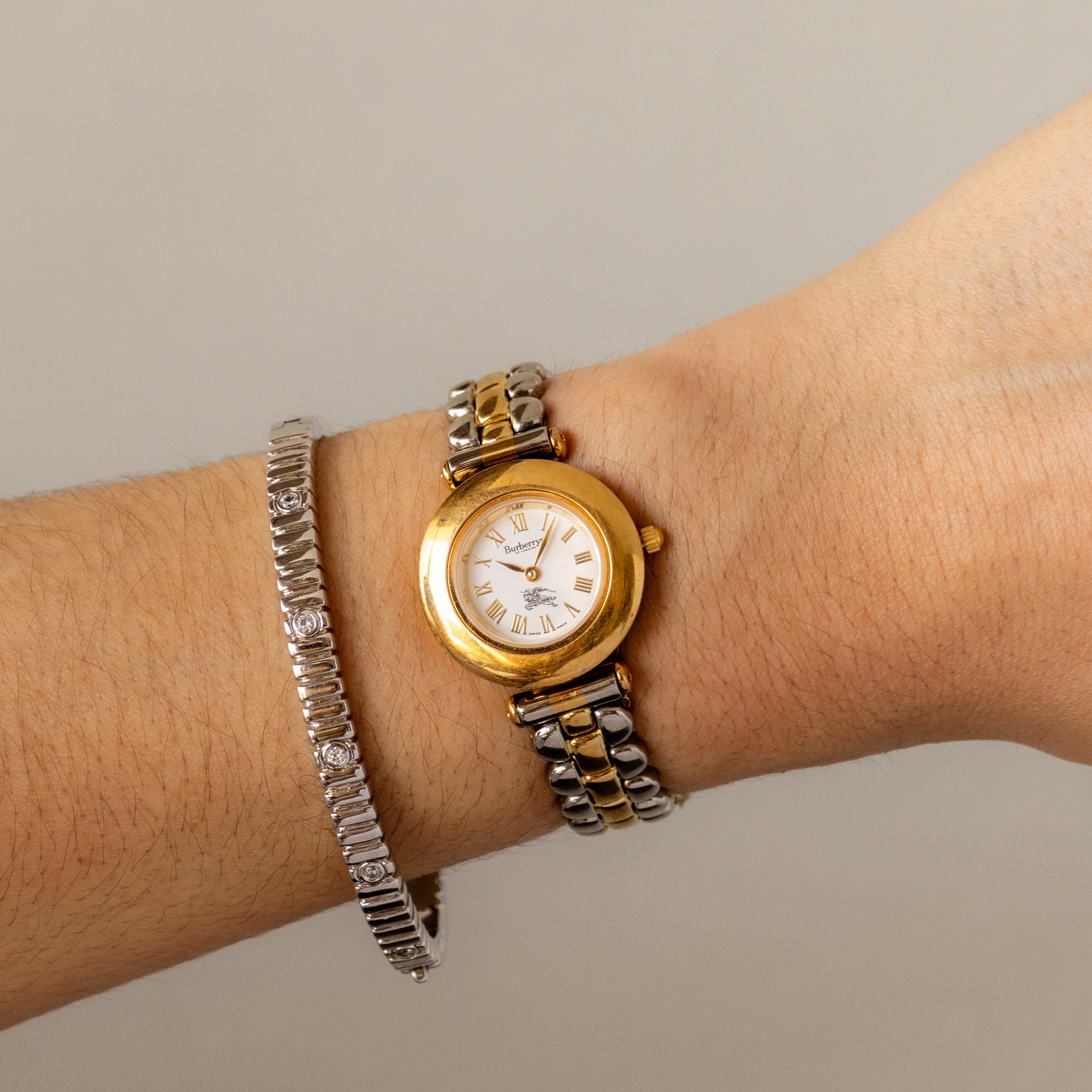 Vintage Burberrys Swiss Bold Round Two Tone Watch