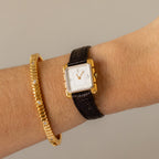 Vintage YSL Square Brown Strap Gold Watch