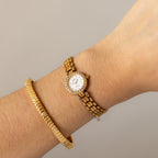 Vintage Technos Pave Round Gold Watch