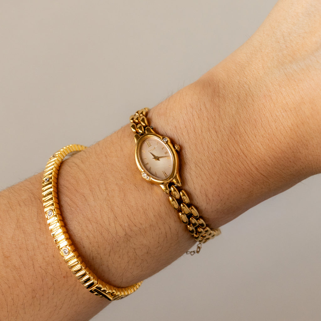 Vintage Seiko Oval Diamond Gold Watch