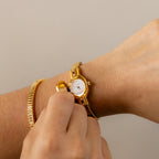 Vintage Geveve Swiss Garnet Locket Cuff Gold Watch
