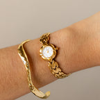 Vintage Nui Round Pearl Gold Watch