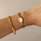 Vintage Nicole Skinny Pearl Gold Watch