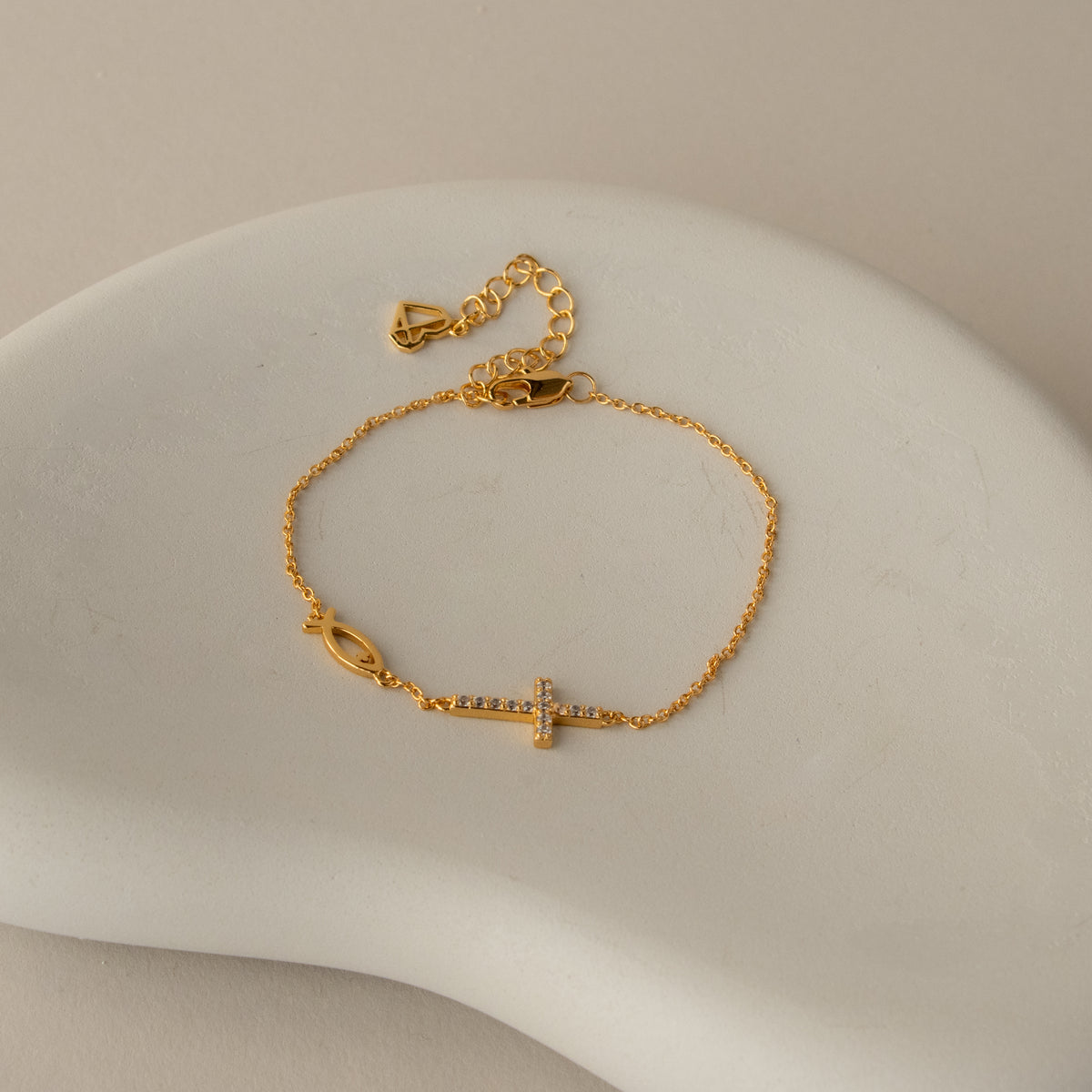 Diamond Cross Fish Charm Bracelet | Caitlyn Minimalist