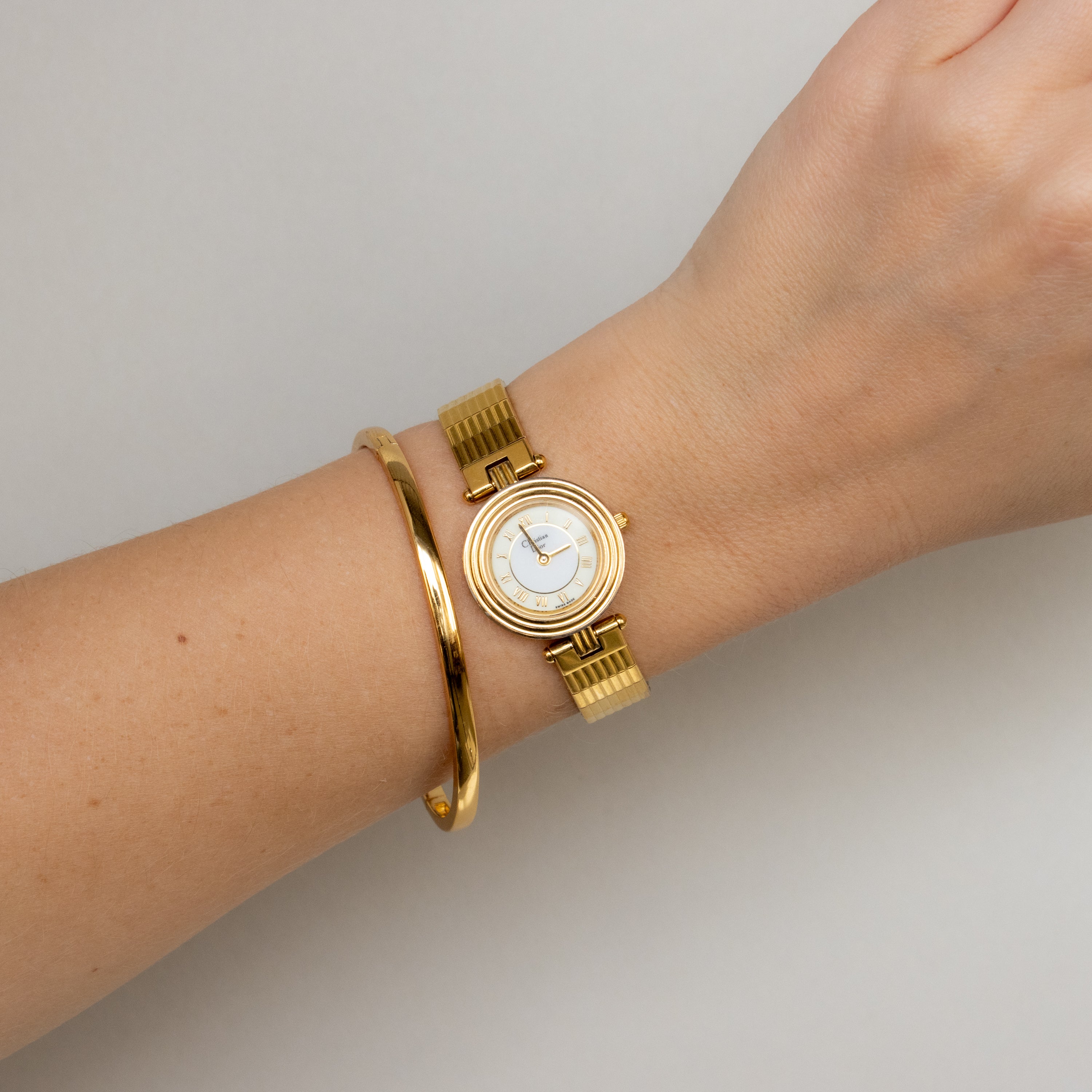 Vintage Christian Dior Swiss Ribbed Gold Watch