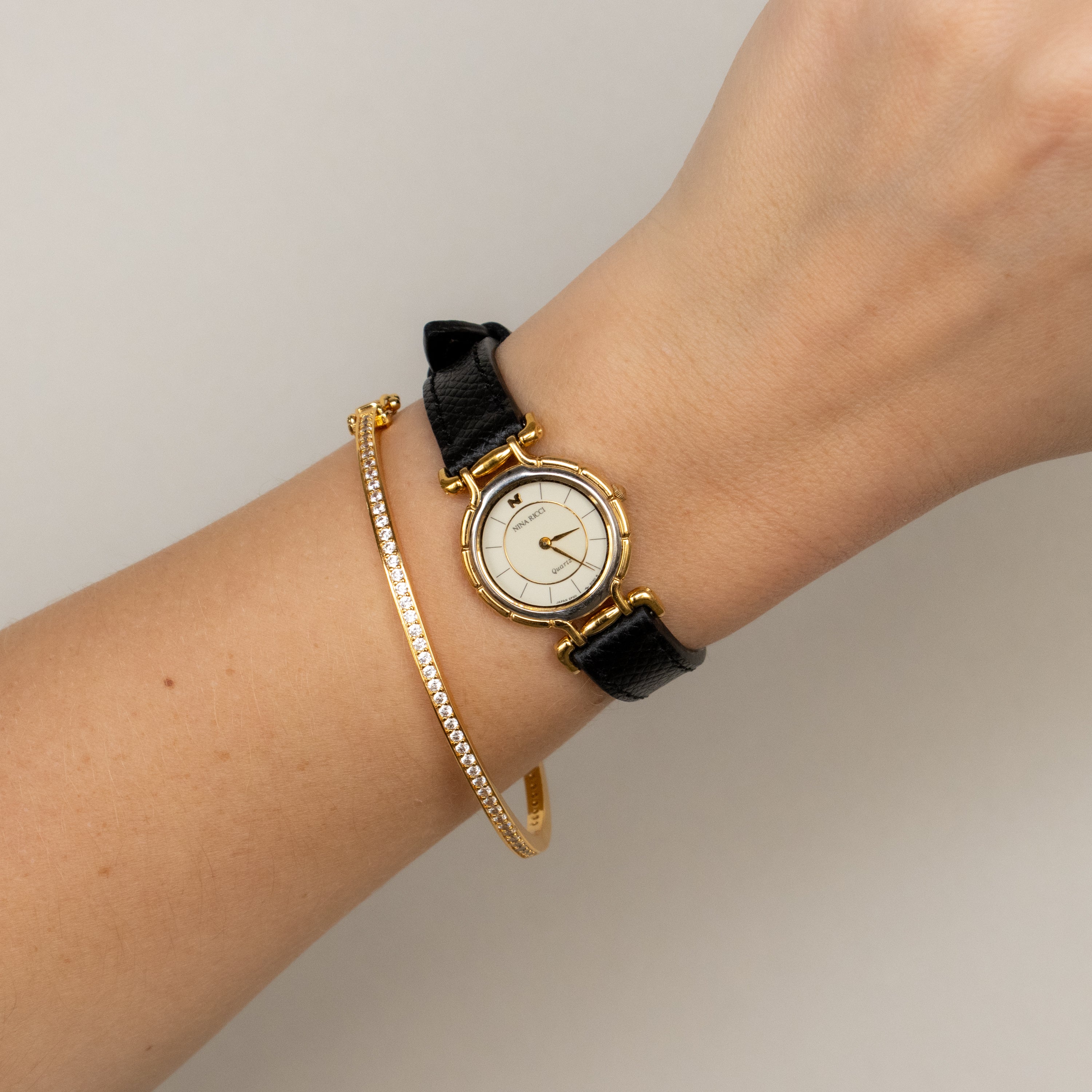 Vintage Nina Ricci Black Strap Two Tone Watch