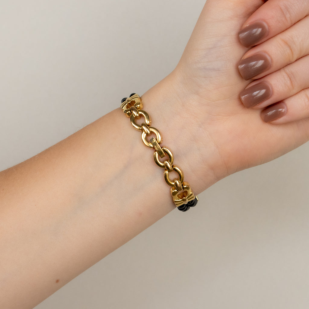 Vintage LZ Ruby Black Pearl Beaded Gold Watch