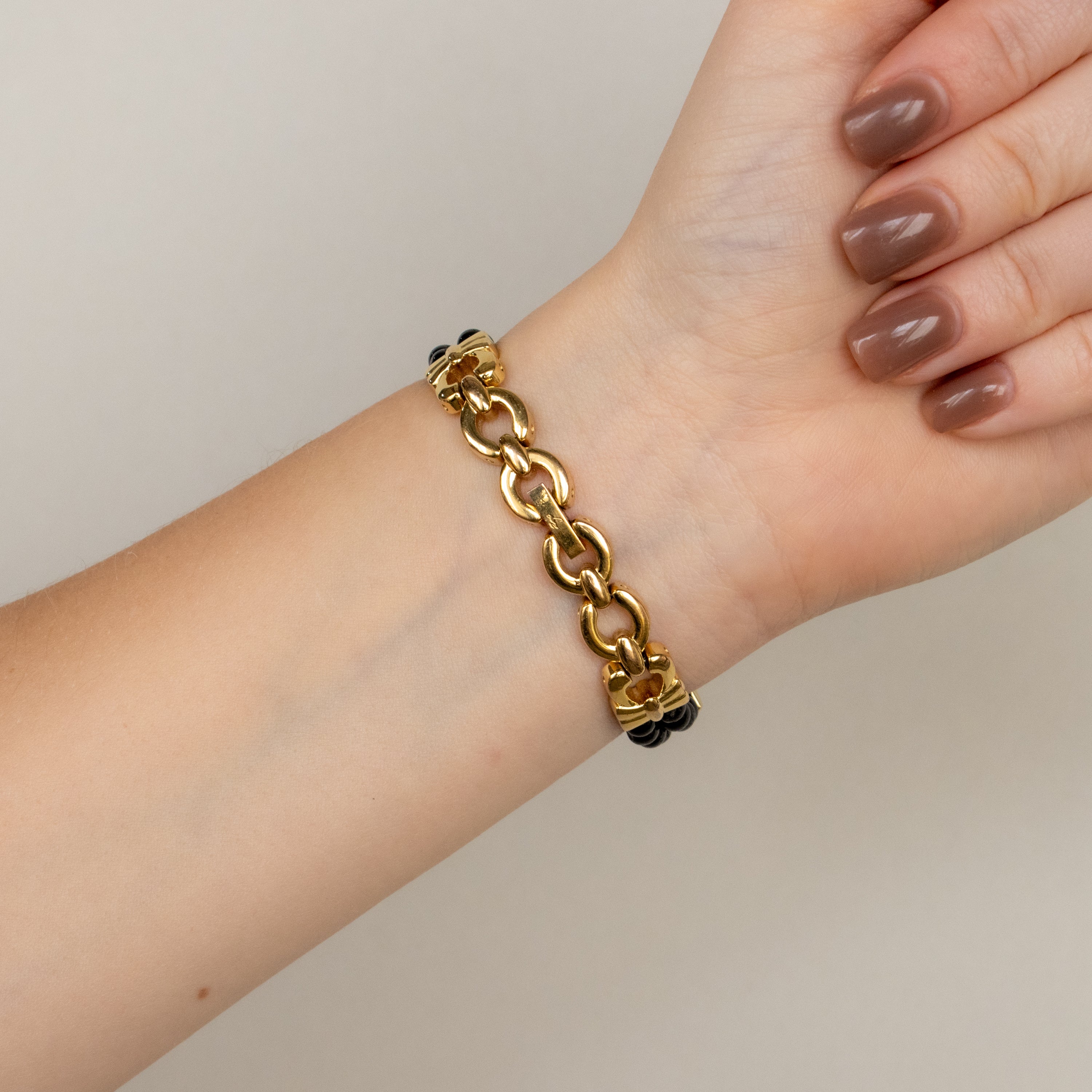 Vintage LZ Ruby Black Pearl Beaded Gold Watch