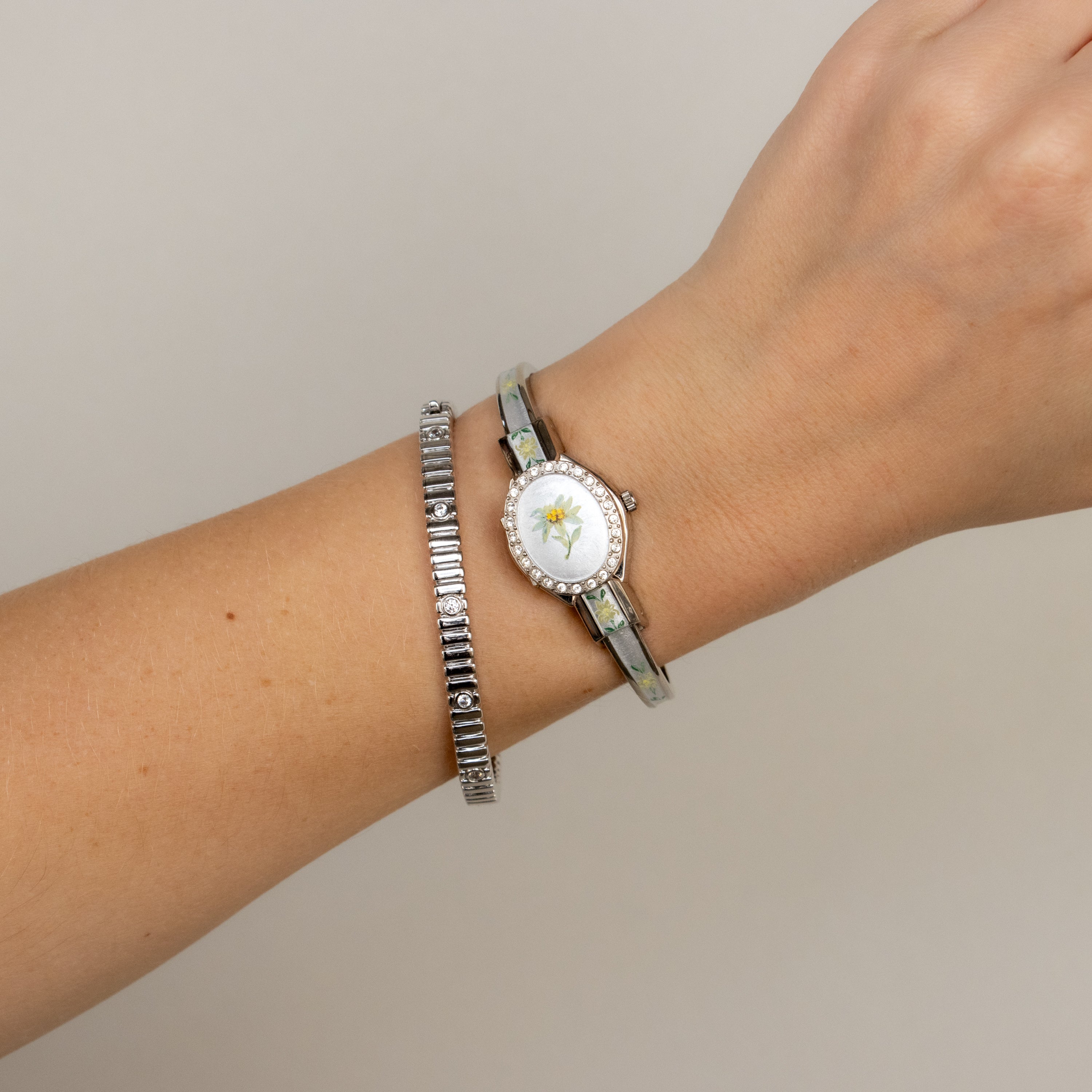 Vintage Andre Mouche Swiss Pave Locket Silver Watch