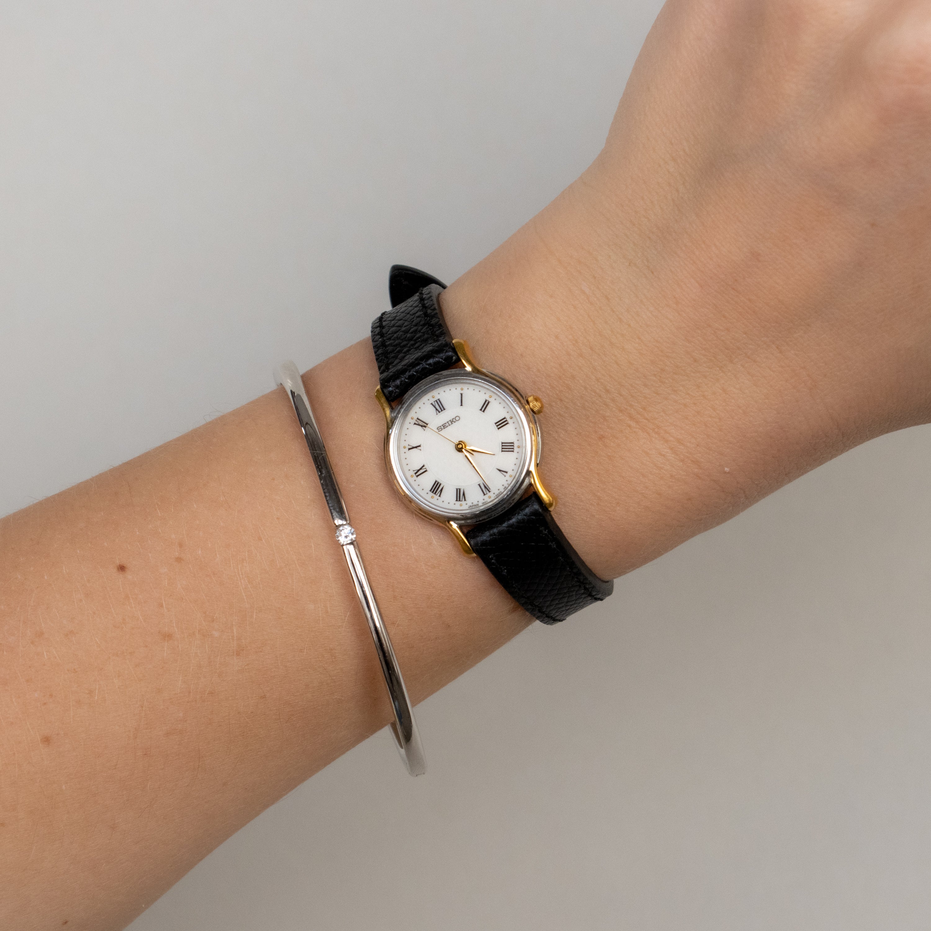 Vintage Seiko Black Strap Two Tone Watch