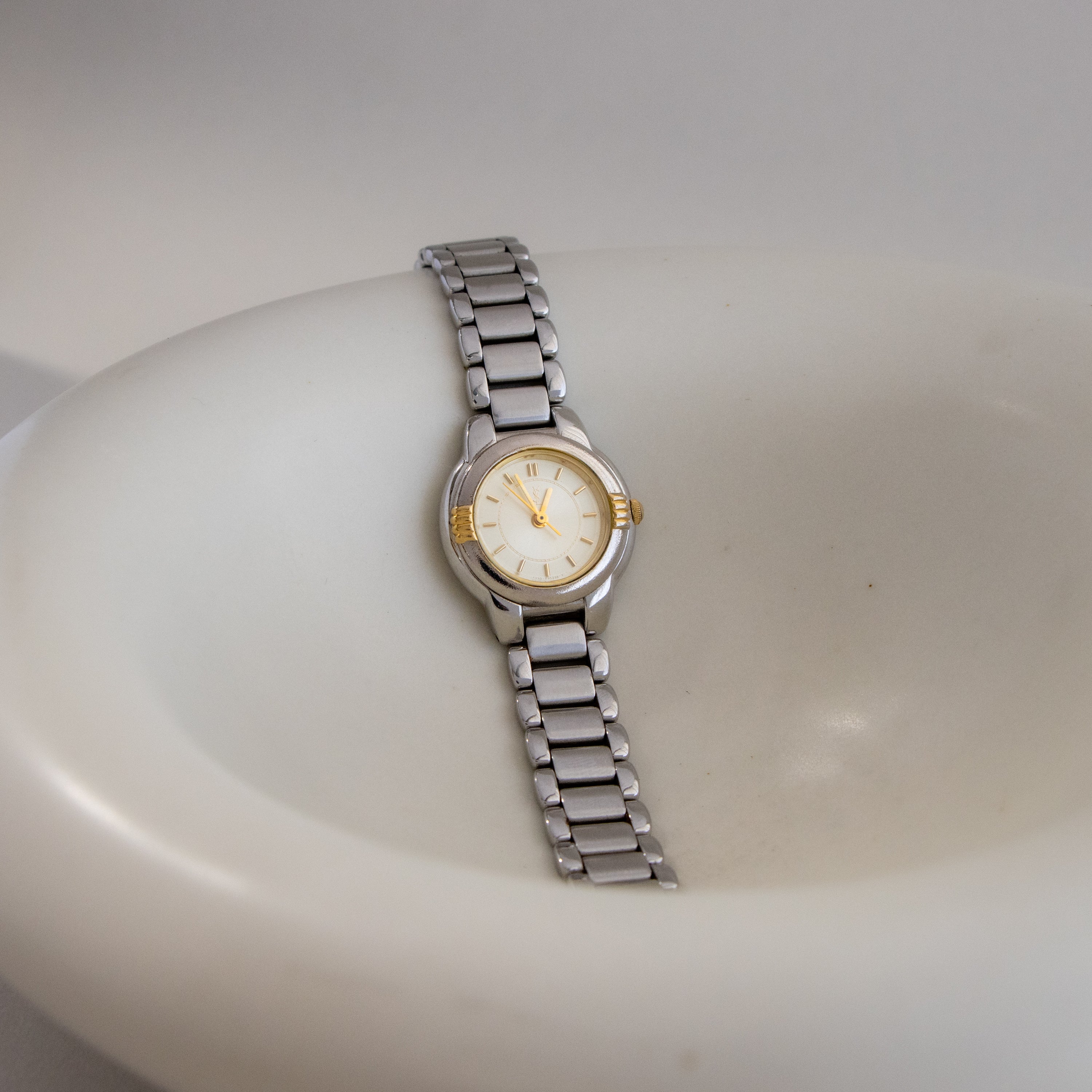 Vintage YSL Ribbed Two Tone Watch