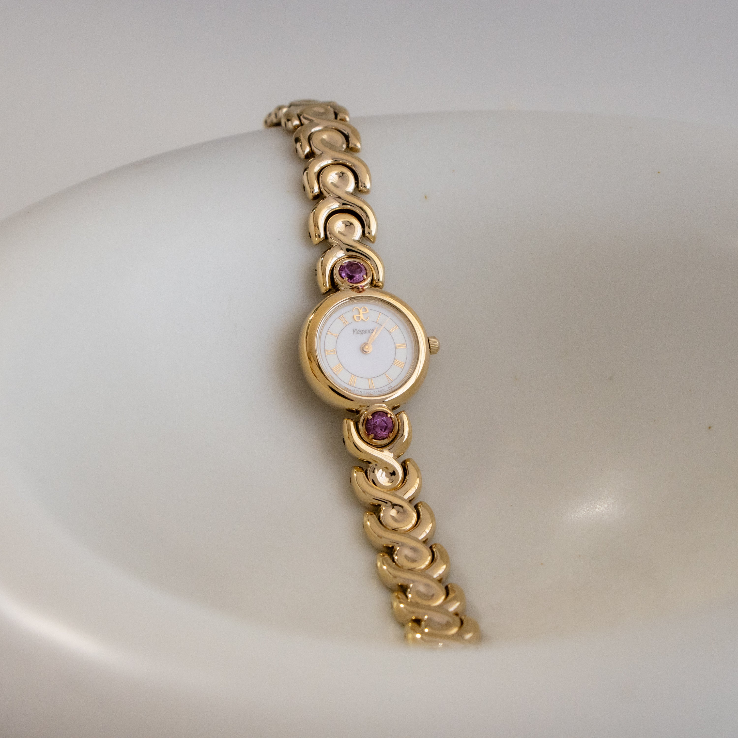 Vintage Elegance Pink Tourmaline Gold Watch